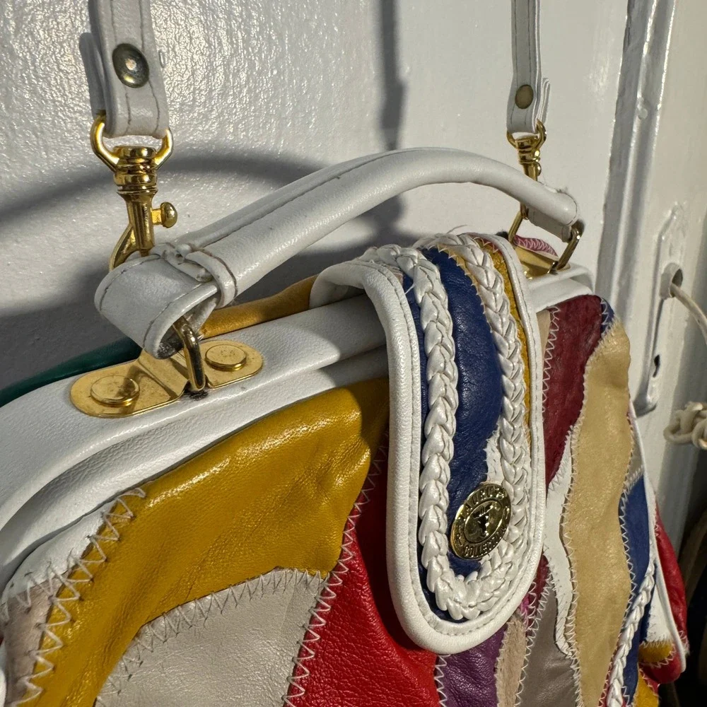 Vintage 80s Taurus Patchwork Leather Top Handle Bag Rainbow Satchel Maximalist